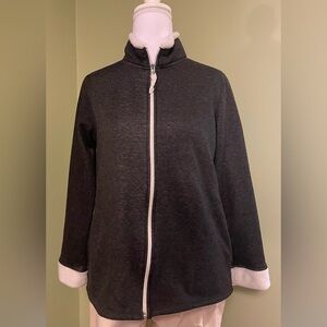 Cuddl Duds Charcoal Gray and Cream Zip-Up Jacket
